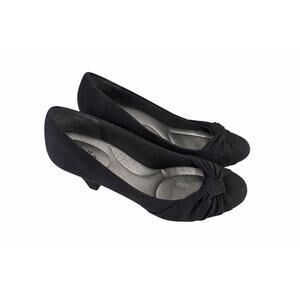 Abella Laura Black Peep Toe Kitten Heels 9M Twist Front Office Siren Chic